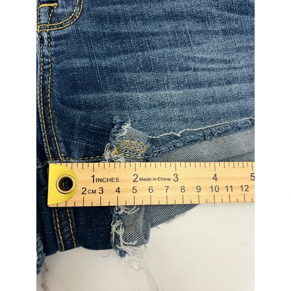 Mossimo Denim‎ High Rise Shorts Dark Wash Raw Hem Power Stretch Size 10/30R